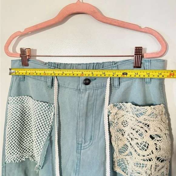 POL Dusty teal Distressed Cargo Pants with Lace Accents - Picture 12 of 15